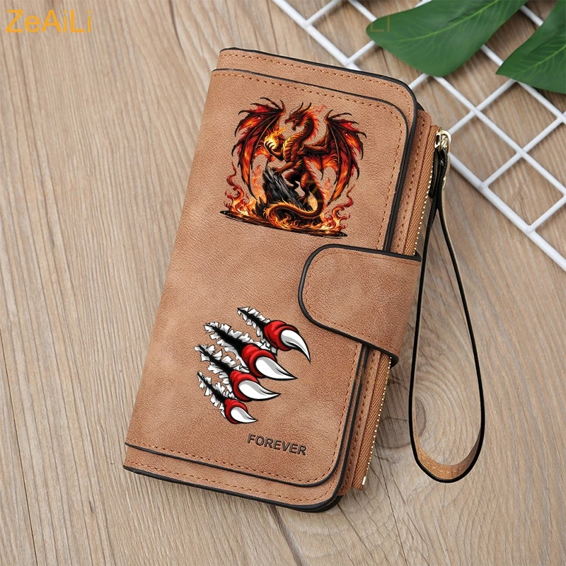 Fiery Red Dragon Dynamic Flame Paw Herren Damen Geldbörse mit langem Reißverschluss, Schnallenhandtaschen, Münzgeldbörse, Multi-Kartenhalter, Tasche mit großem Fassungsvermögen – Detail 13