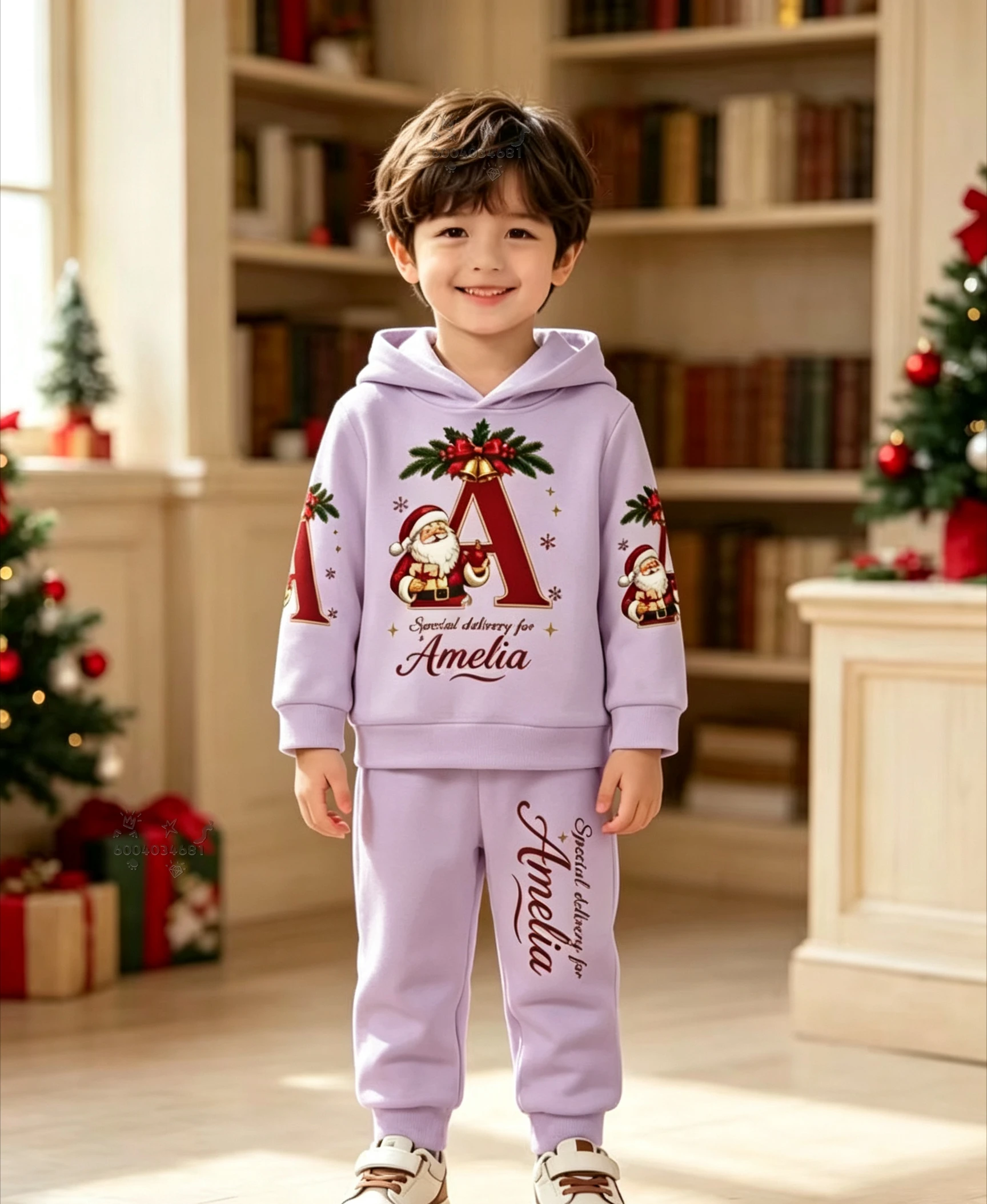 Christmas Children 2‑Piece Tracksuit Cute Santa Letter Print Hoodie And Sweatpants Casual Kids Clothing Set