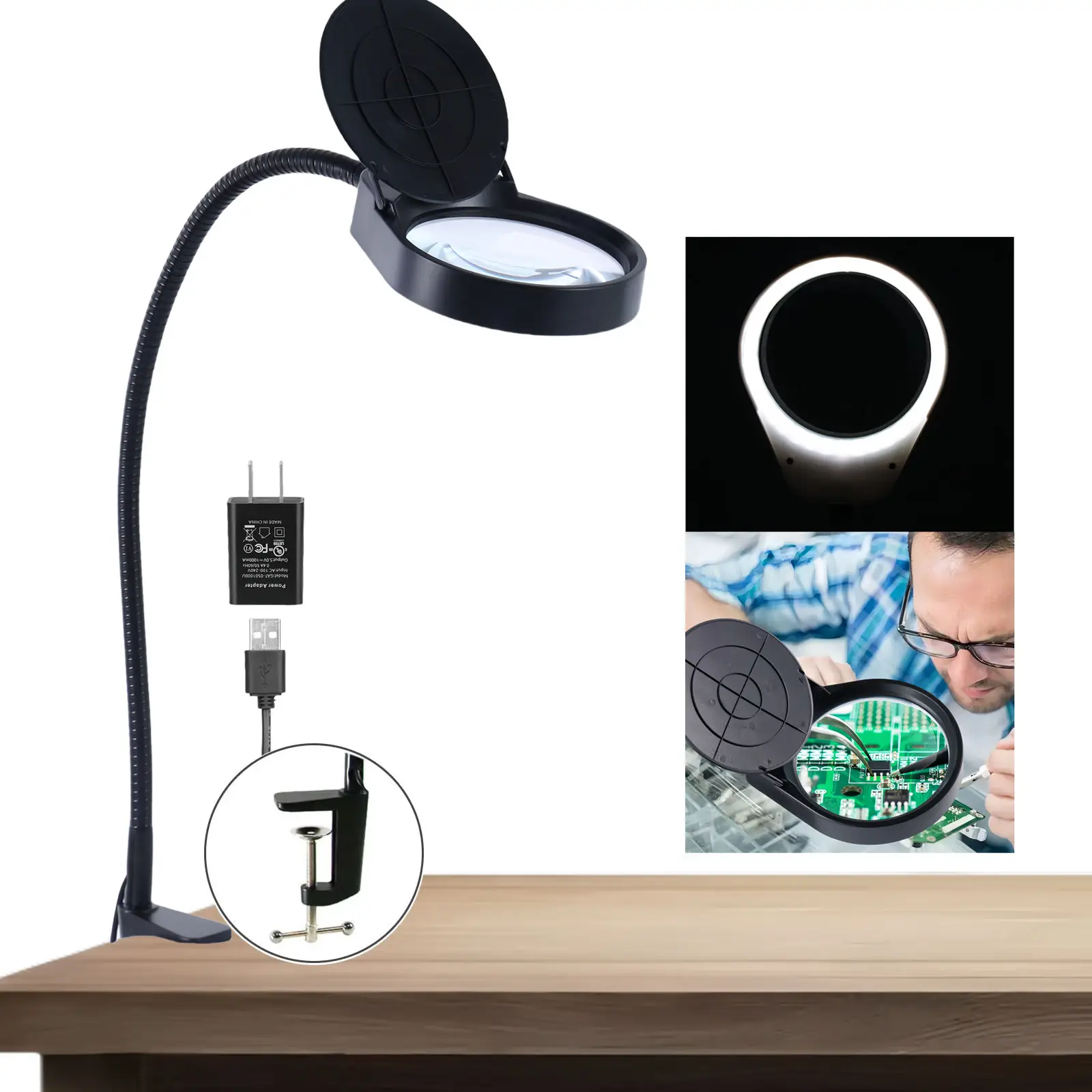 5x lupa lâmpada de mesa led lupa 8x15x lupa mesa braçadeira lâmpada vidro real para leitura, solda, reparo, closework