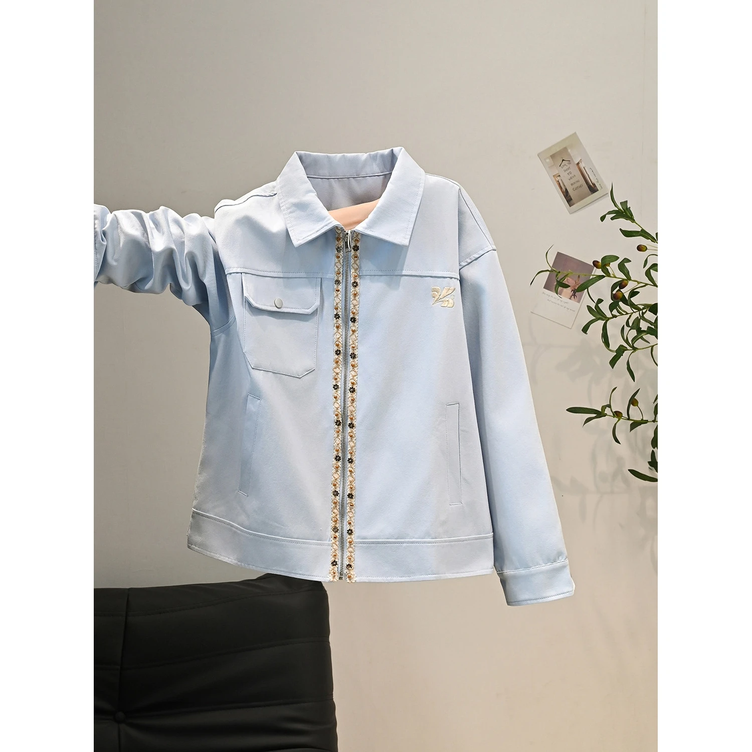 

Корейская женская куртка Ele с вышивкой и пэчворком, осенне-зимняя, новый дизайн, уникальная, с отложным воротником, верхняя одежда