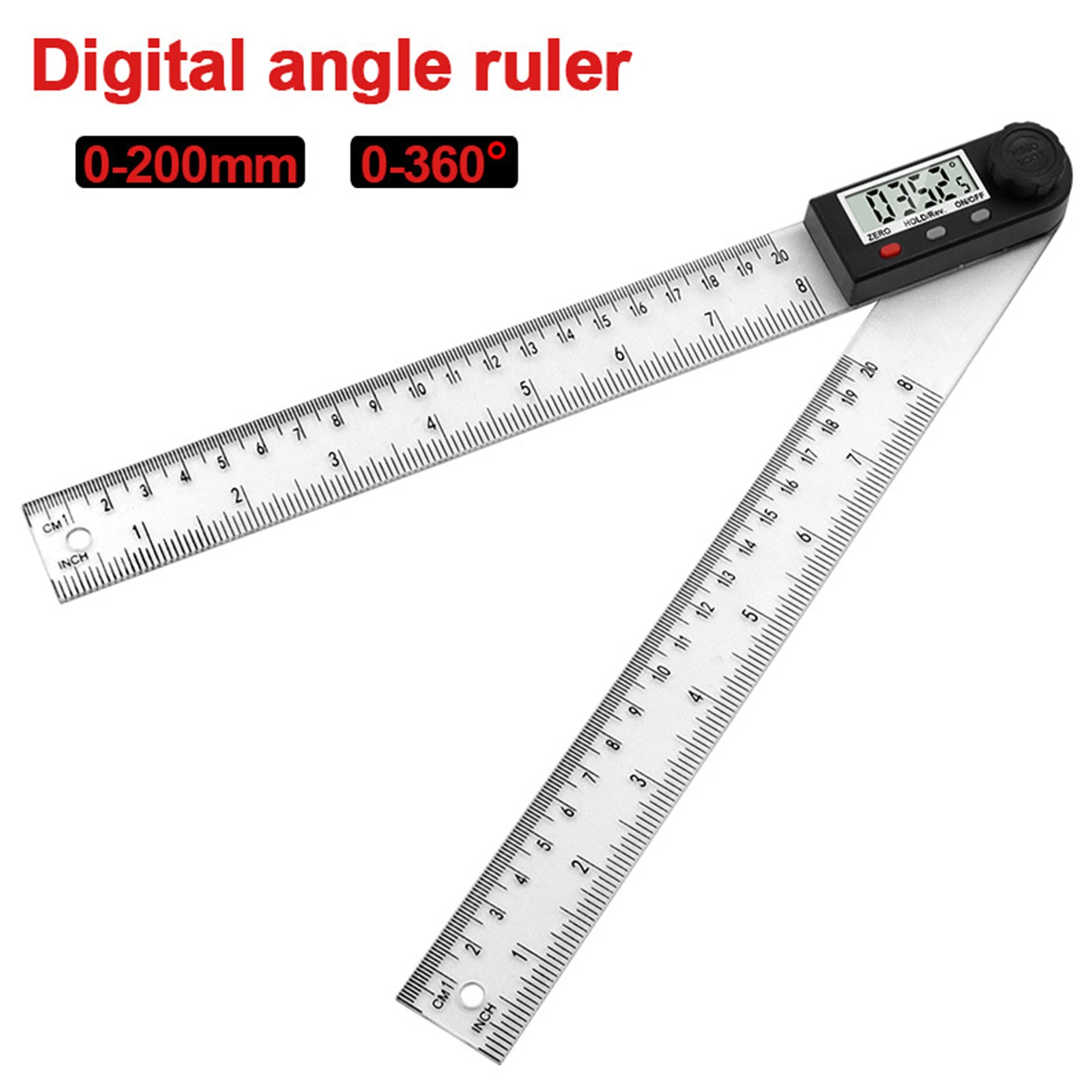 0-200mm Digital Display Angle Ruler 360 Degree Goniometer Ruler Multifunction Screen Display Plastic Protractor Vernier Caliper