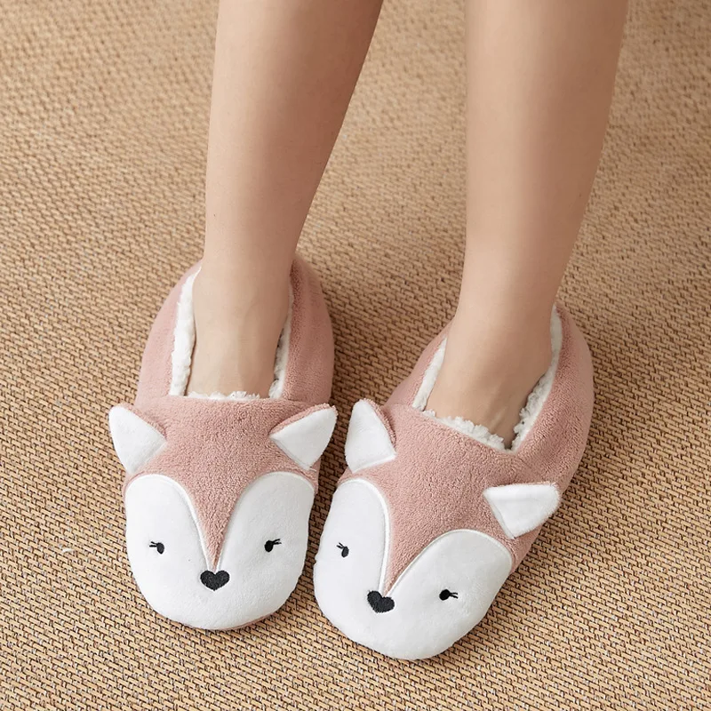 Home Fuzzy Slipper Women Winter Fur Contton Warm Plush Non Slip Grip Indoor Fluffy Lazy Female Mouse Ears Embroidery Floor Shoe