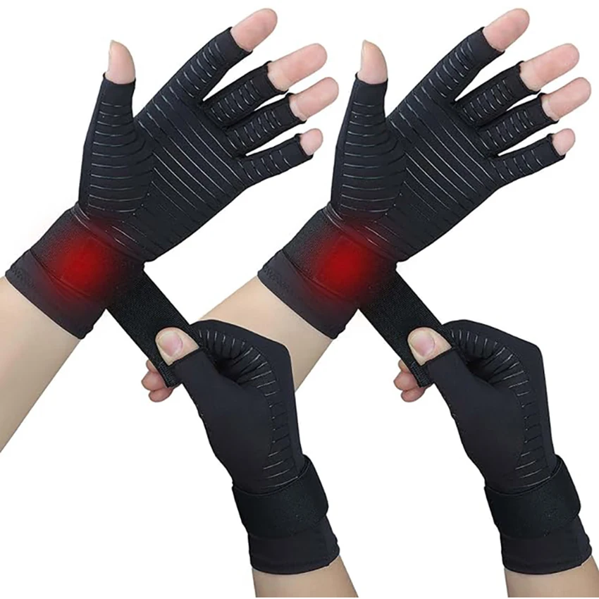 Adjustable Compression Arthritis Gloves, Copper Infused Wrist Support Gloves for Carpal Tunnel Pain Relief Recovery