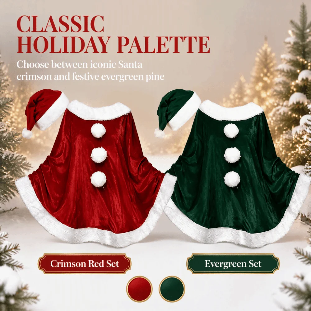 Modischer Polyester-Weihnachtsmantel und Hut, Plüsch, dicker Weihnachtsumhang, winddichter Schal, Weihnachtsmann-Kostüm für Kinder – Detail 5