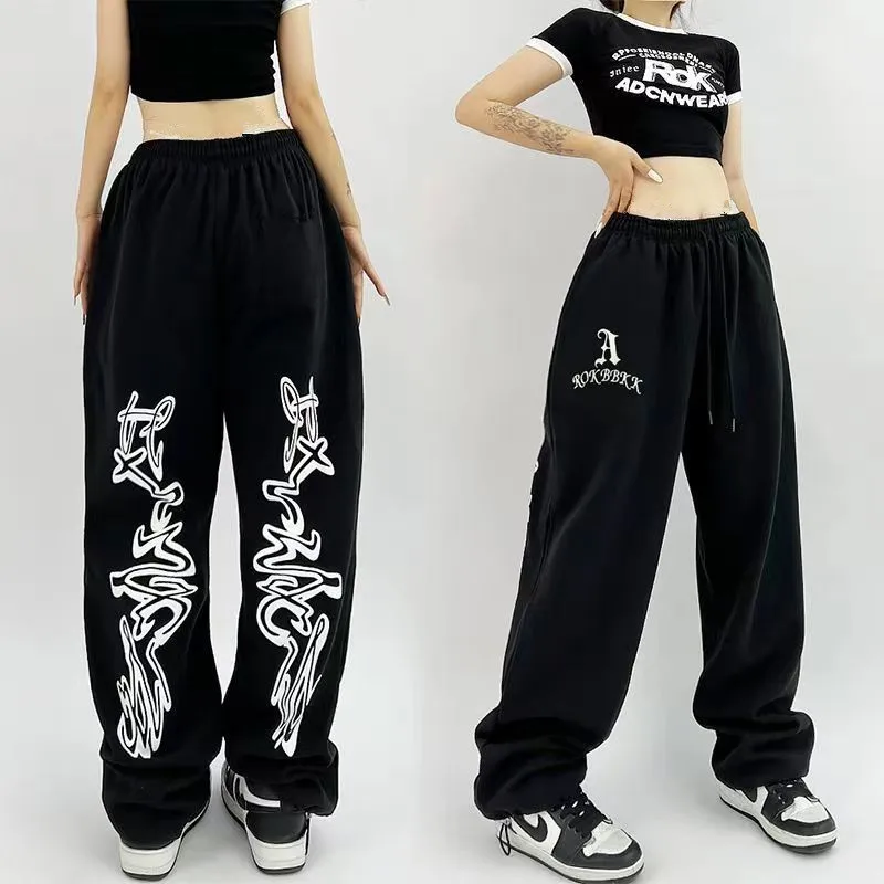 Autumn Hip Hop Gothic Black Jogging Sweatpants Oversize Y2K Grunge Kpop Baggy Trousers Harajuku Graphic Wide Leg Sports Pants