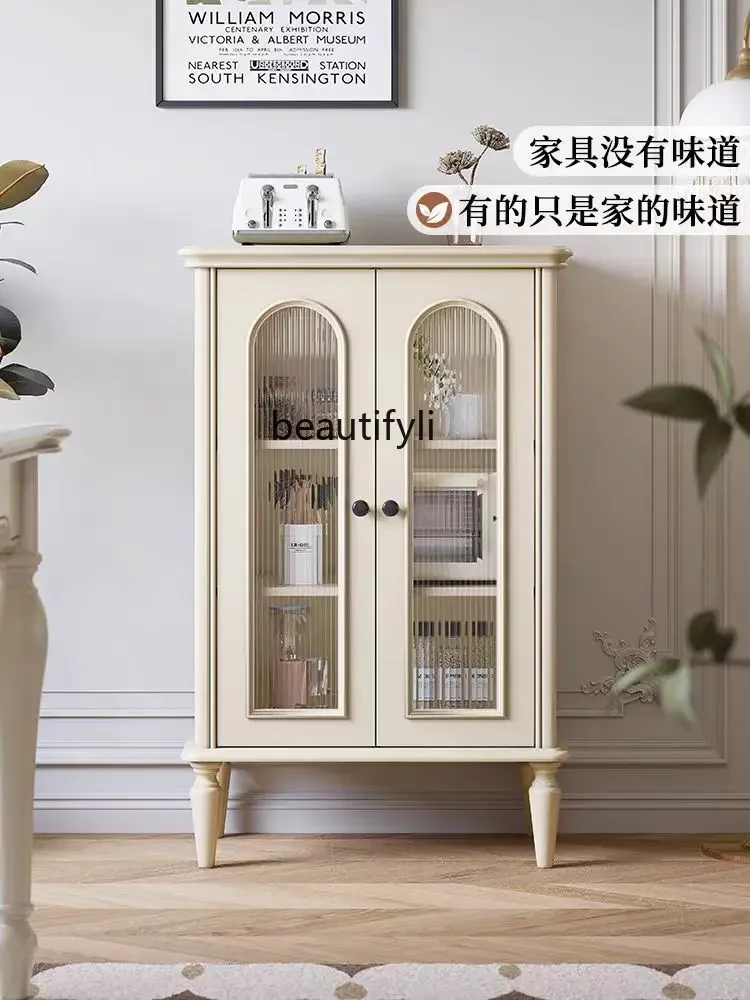 American-Style White Sideboard Changhong Glass Tea Cabinet French Cream Style Living Room Storage Solid Wood Storage Cabinet