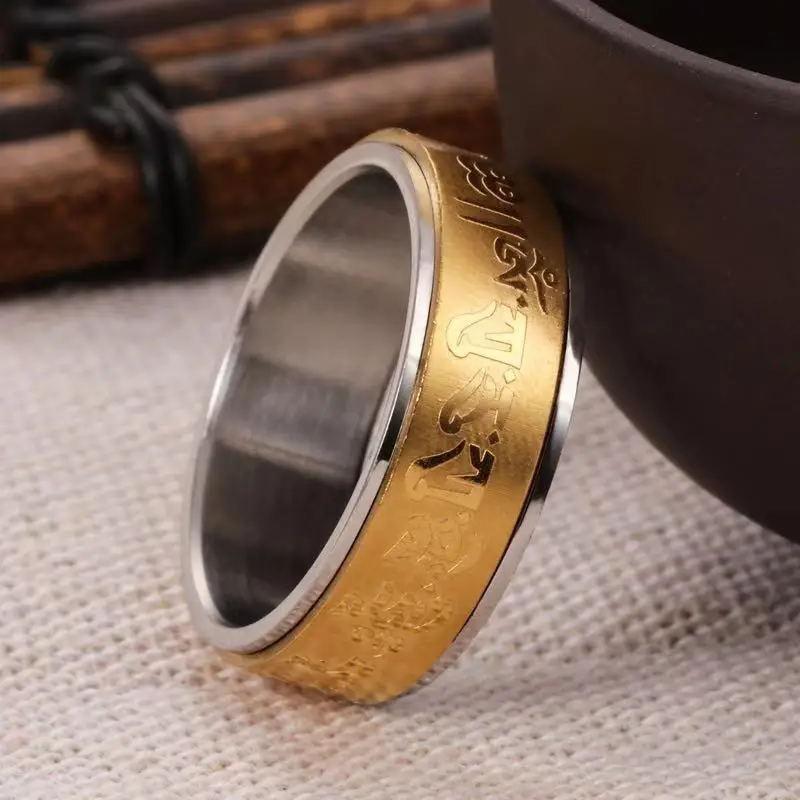 Anxiety Fidget Rings Stainless Steel Spinning Spinner Ring for Men Women Buddhist Scriptures Mantra Rotabable Ring Accessories