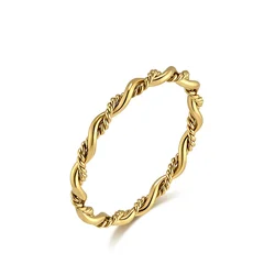 2mm Minimalist Stainless Steel Knuckle Rope Twist Chain Ring for Women Girls Gold Plated Braided Ring Waterproof Jewelry