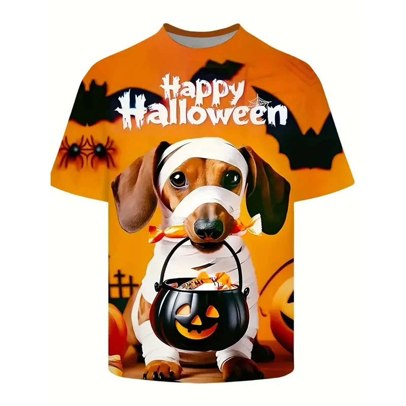 3D Printed Happy Halloween T-Shirt For Men Animal Dog Pumpkin Graphic Short Sleeves Tee Shirts Tops Mens Oversized T Shirts