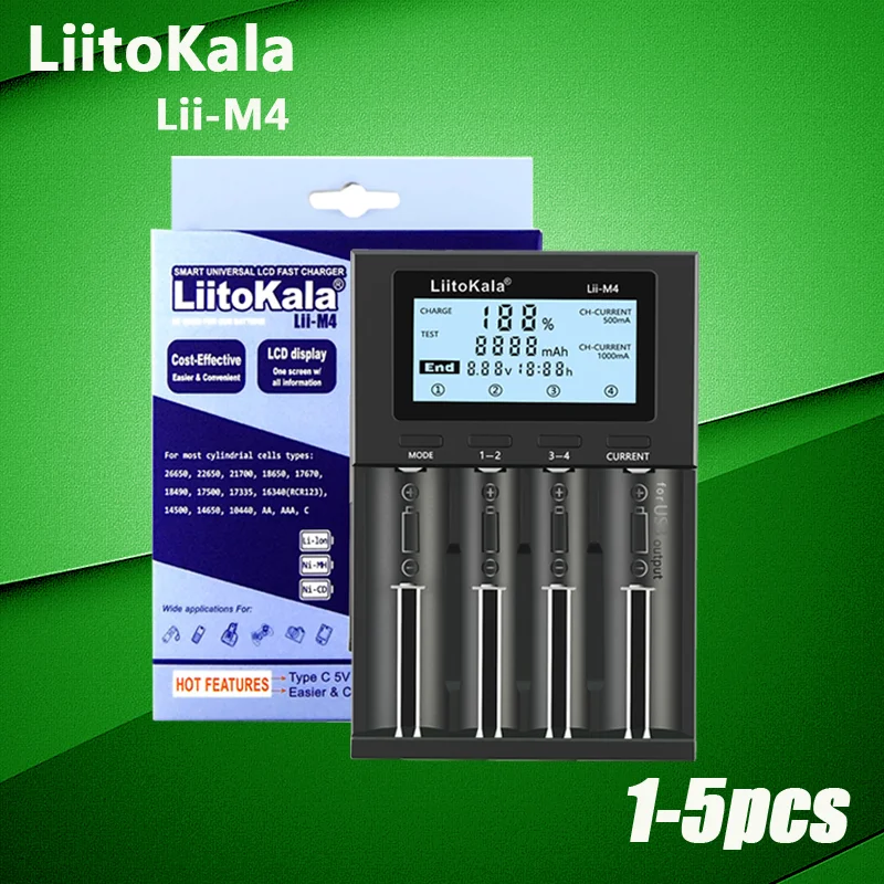 LiitoKala Lii-M4 U1 18650 Smart Charger LCD Display for 26650 21700 32650 20700 21700 16340 CR123A 18500 AA AAA battery