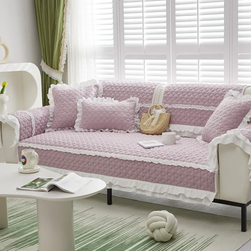 Universal Fabric Sofa Cushion Non-Slip Thickened Scrub Sofa Towel Cushion Modern Simple Quilted Cushion Backrest Cover