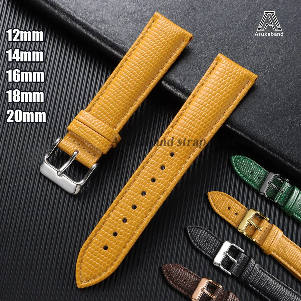 12mm 14mm 16mm 18mm 20mm Lizard Pattern Calf Leather Watch Band Black Brown Cowhide Watchstrap for Men Women Business Bracelets