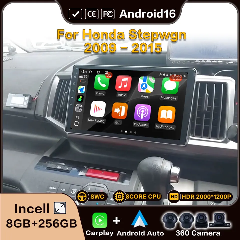 For Honda Stepwgn 2009 - 2015 Car Radio Andriod 16 Player Carplay Android Auto Wireless 8Core Wifi Bluetooth Car Radio Video 4G
