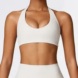 Soutien-gorge de sport à col licou pour femme, haut précieux, fitness, course à pied, antichoc, élasticité, yoga, sous-vêtements côtelés commandés