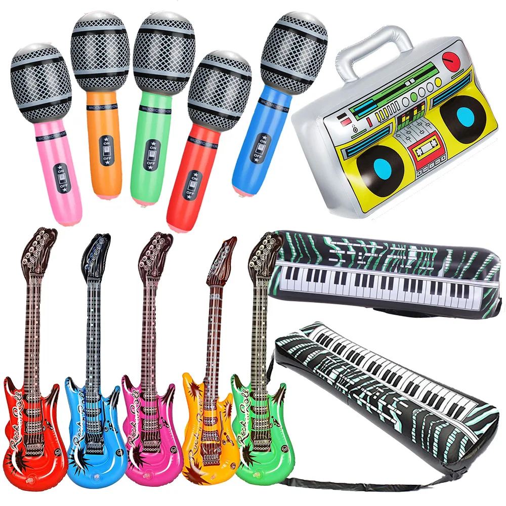 Inflatable Rock Star Toy Set 80s 90s Party Decorations Music Instruments Birthday  Decoration Props Guitars Microphones Piano