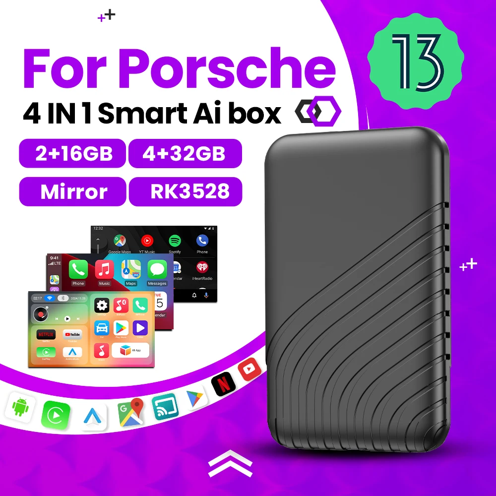 Android 13, беспроводное CarPlay, беспроводное Android, автоматическое зеркало, Ai Box для Netflix, Youtube, Porsche 718, Panamera Macan Cayenne 911