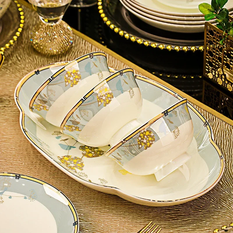 LingAo--Jingdezhen Ceramic Bone China Light Luxury Bowls, Plates, Dishes, Sets
