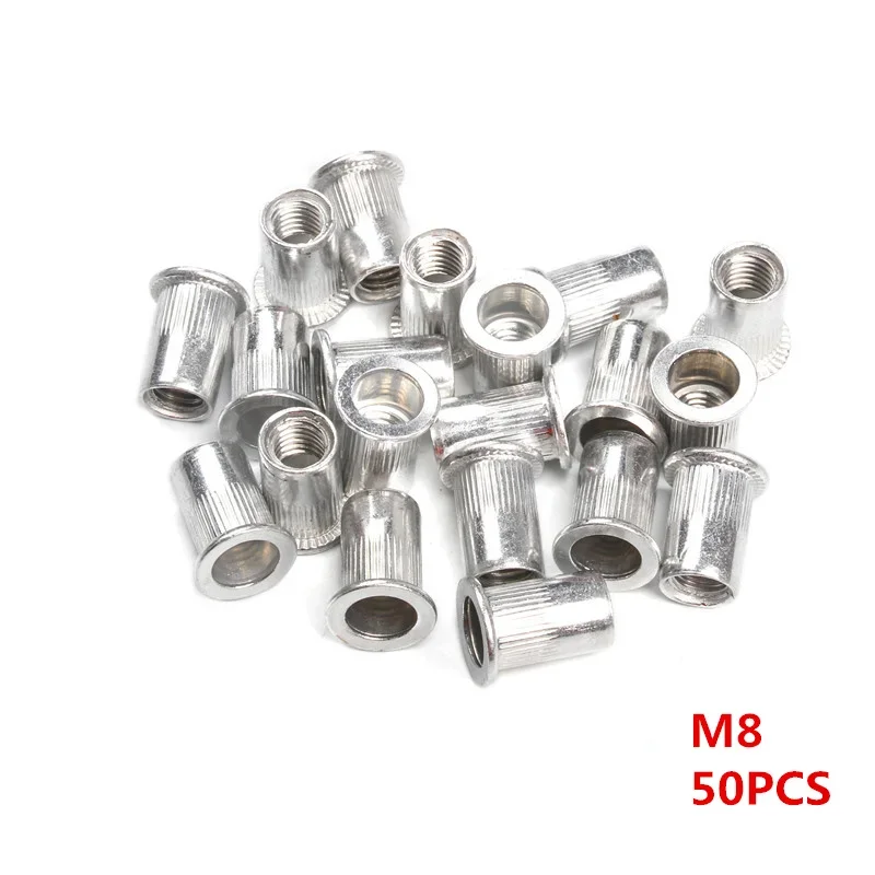 50pcs 10Pcs Rivet Nut M3 M4 M5 M6 M8 M10 M12 Aluminum Alloy Rivnut Flat Head Threaded Rivet Insert Nutsert Cap Nuts