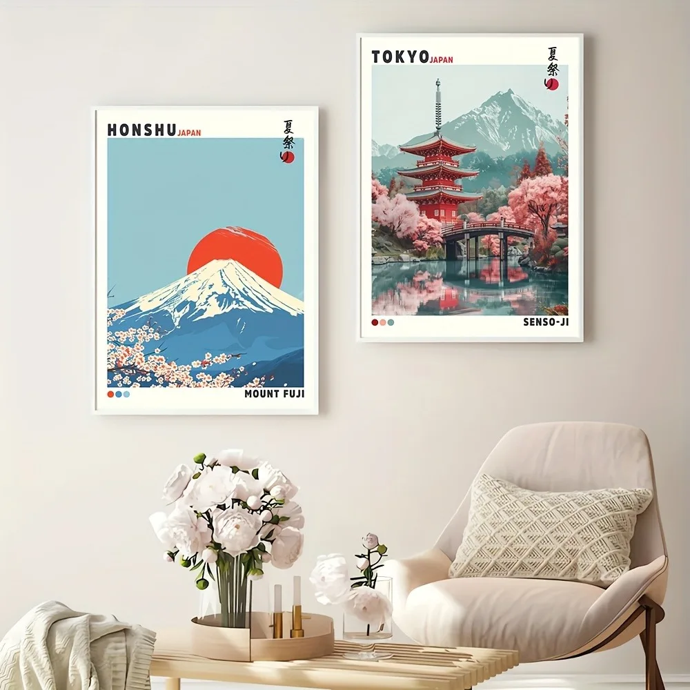 2 Stück rahmenlose abstrakte Japandi Wandkunst Leinwand Poster japanische Landschaft ästhetische Dekor Malerei, Wohnzimmer moderne Heimdekoration