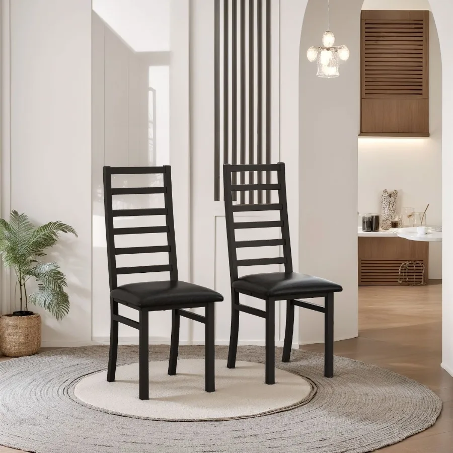 Metal Dining Chairs Set of 2 Steel Legs and PU Leather Seats High Back Armless Dining Chairs for Kitchen Living Room Black