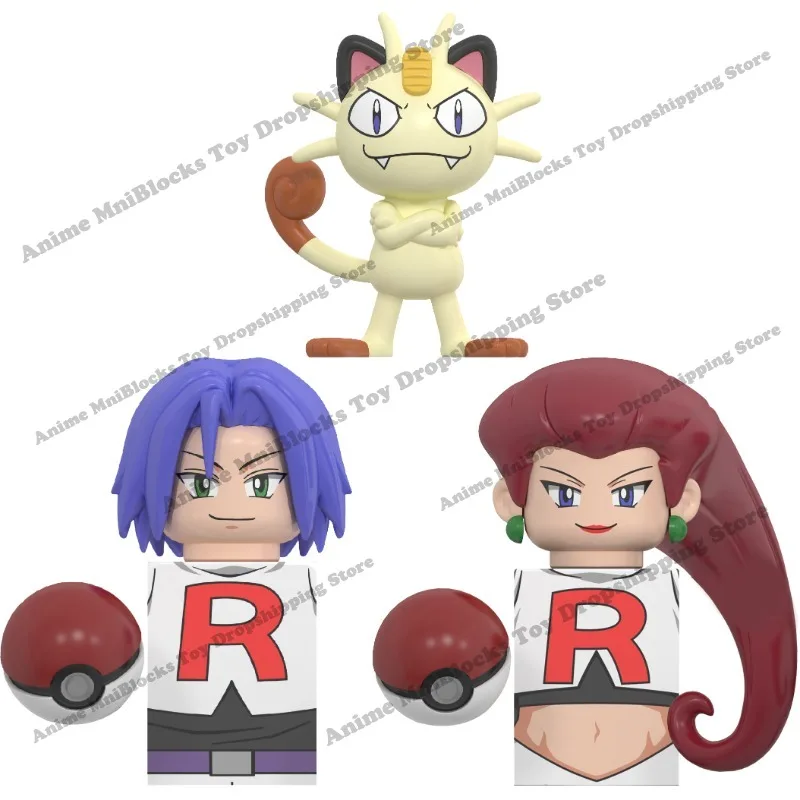 Pokemon Ash Ketchum Poké Ball Anime Bricks Pikachu Jessie James Meowth Building Blocks Assembly Dolls Mini Action Toy Figura