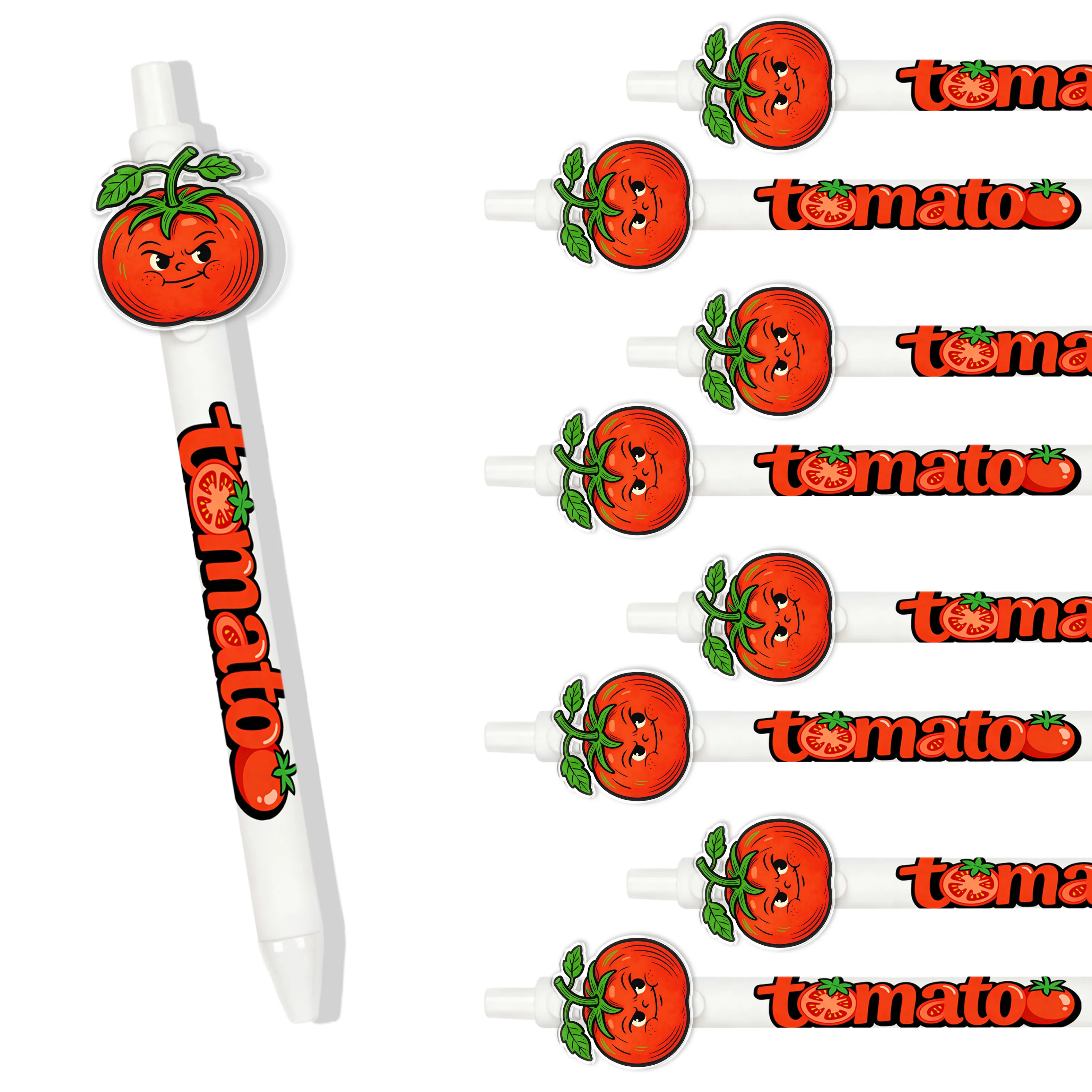 

12pcs/16pcs White Tomato Theme Creative Ballpoint Pens, Back-to-School Stationery, Tomato Signature Pens from Vegetable Series