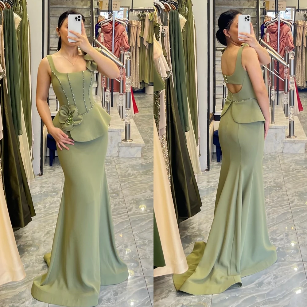 فستان سهرة أنيق بحورية البحر بياقة مربعة مخصصة، فساتين مناسبة كلاسيكية حساسة حسب الطلب، فستان حفلات عصري