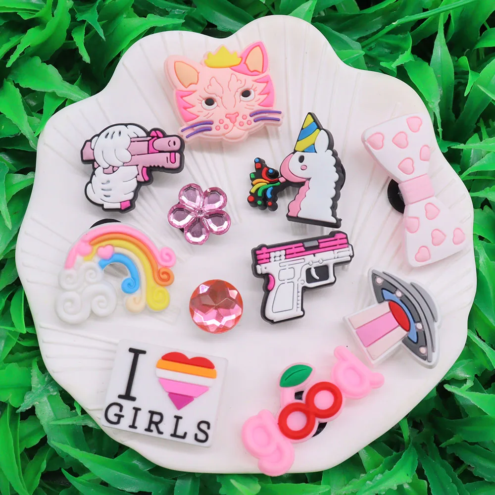 1-13PCS Unicorn Gun Cat Bowknot Shoes Charms Accessories Buckle Clog Sandal Decorations DIY Kids Party Gifts