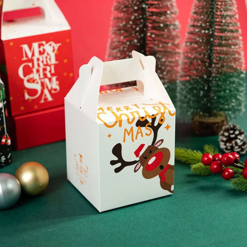 StoBag Marry Christmas Gift Apple Box Kraft Paper Candy Packaging Santa Claus Kids Holiday Happy Year Party Favors 6Pcs per Lot