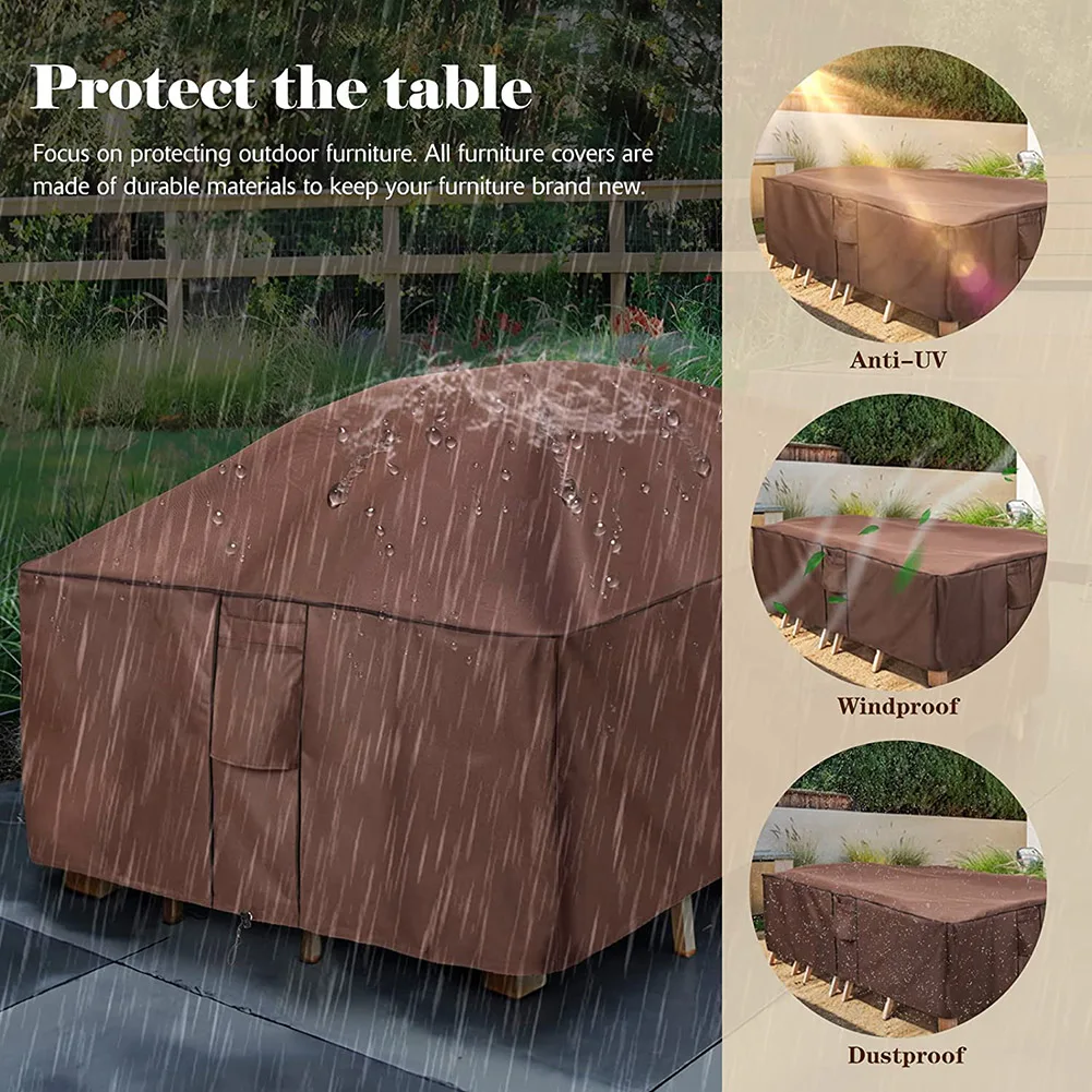 Marrón 420D HEAVY DUTY Cubierta impermeable para muebles de patio al aire libre Jardín Lluvia Nieve Cubierta anti-UV a prueba de viento para sofá