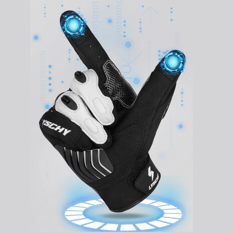 

LYSCHY Motorcycle All Season Leather Gloves Full Finger Gloves Men Women Carbon Fiber Racing Glove Breathable Bike Riding Gloves