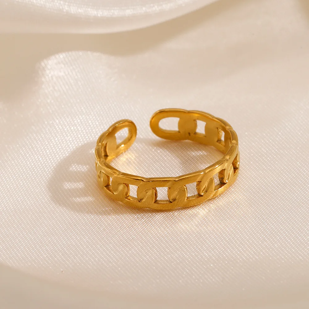 Stainless Steel Vintage Hollow Chain Wrap Open Rings for Women Gothic Geometric Adjustable Finger Rings Non-fading Jewelry Gift