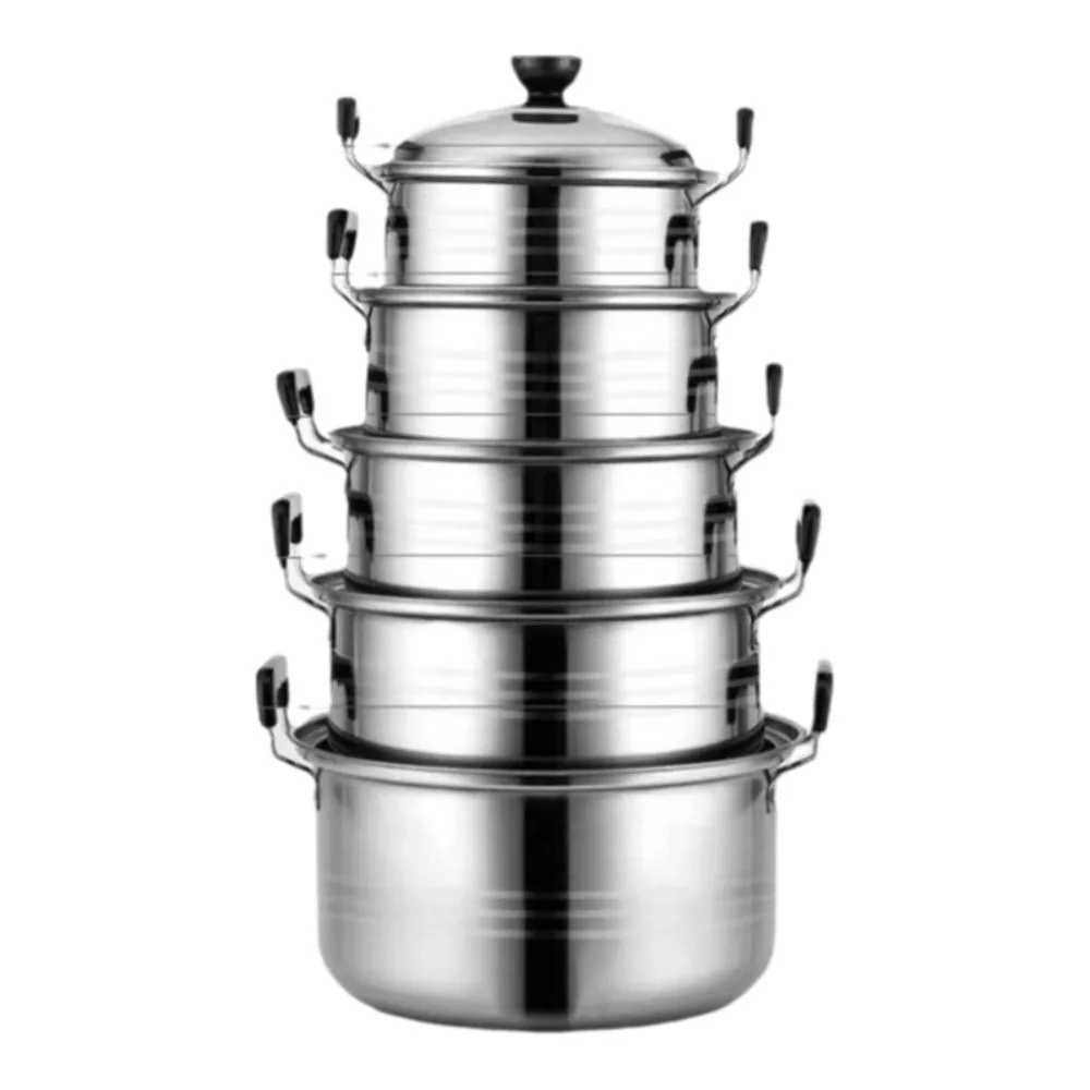 5pcs Stainless Steel Stock Pot Set with Lid Combination Series American Stock Pots 16-24cm Cookware Sets Deepen Soup Pot