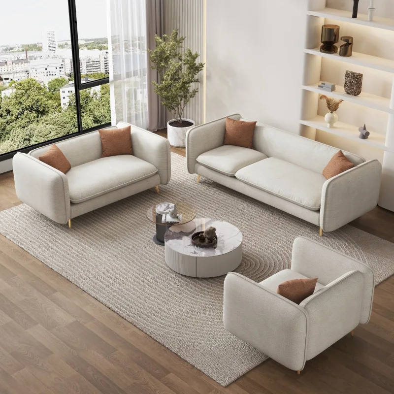 Customized cream wind minimalist modern technology cloth sofa three people light luxury wabi wind living room household small