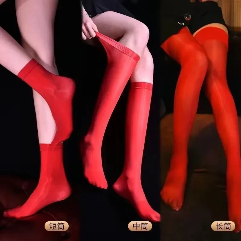 Sexy Oil Shine Stockings Women Summer Fashion Long Stockings Female Glitter High Knee Stockings Nylon Lingerie Thin Socks Women