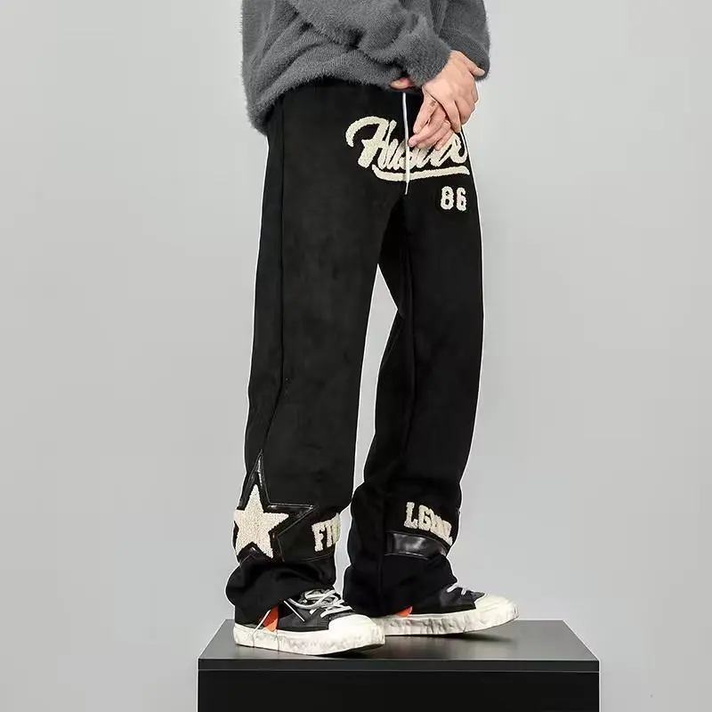 

Summer New Design Sense Cool Casual Pants Men Fashion Straight Pants Streetwear Drawstring Letter Hip-hop Trend Balck Trousers