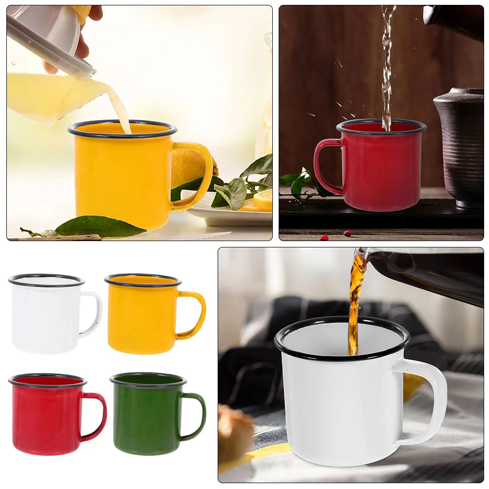 4 Pcs Retro Enamel Mug Water Cup Coffee Vintage Style Tea Cover Cups Child Old Enamelware