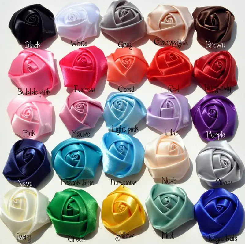 (120pcs/lot) 25 Colors Flat Back Mini Satin Ribbon Rose Flower Accessories Handmade Rolled Rosettes For Hair Clip Or Headband