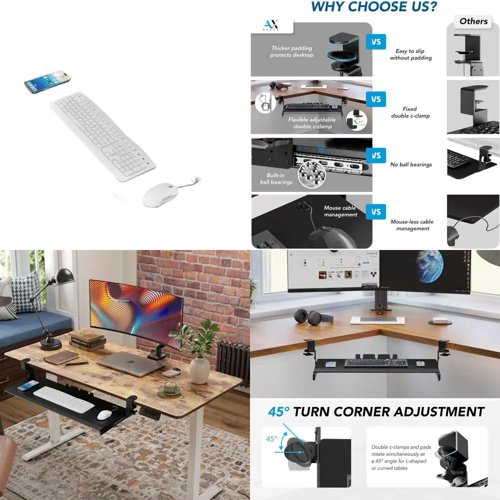 

Выдвижная подставка для клавиатуры под стол с регулируемой высотой и прочным креплением на зажимах, выдвижная платформа 38 x 12 дюймов для компьютера или набора текста.