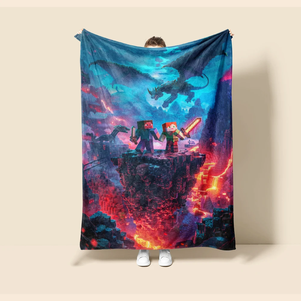 Kids Throw Blanket Cartoon Minecraft Flannel Blanket Soft Warm Comfortable for Living Room Car Camping Bedroom view 4