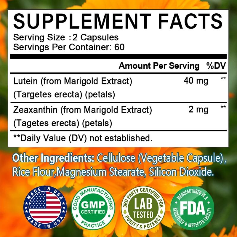 Lutein, Zeaxanthin Extract - Protects Eye Vision Health, Reduces Fatigue, Prevents Myopia and Blue Light Defense