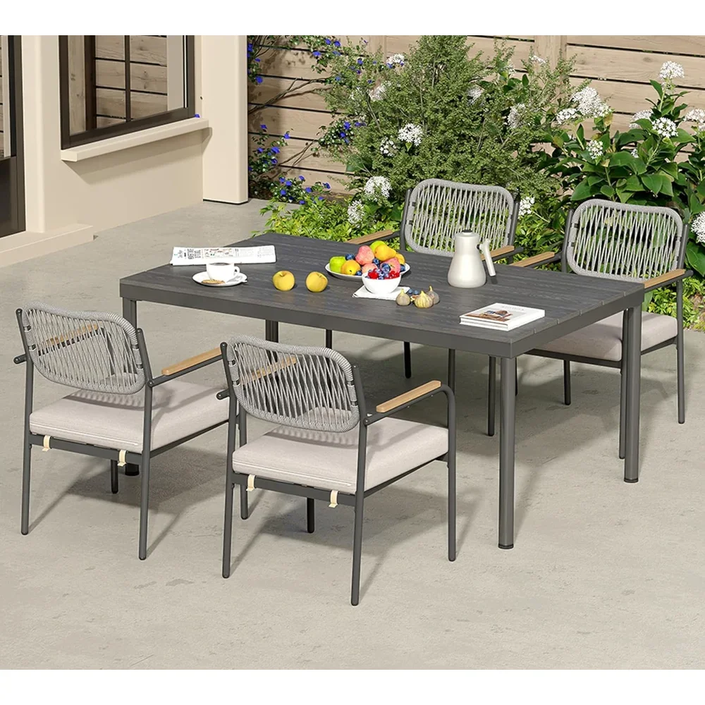 

Wicker Outdoor Dining Set for 4, Upholstered 5 Piece Patio Dining Set with Armrests, Modern Outdoor Dining Table Sets