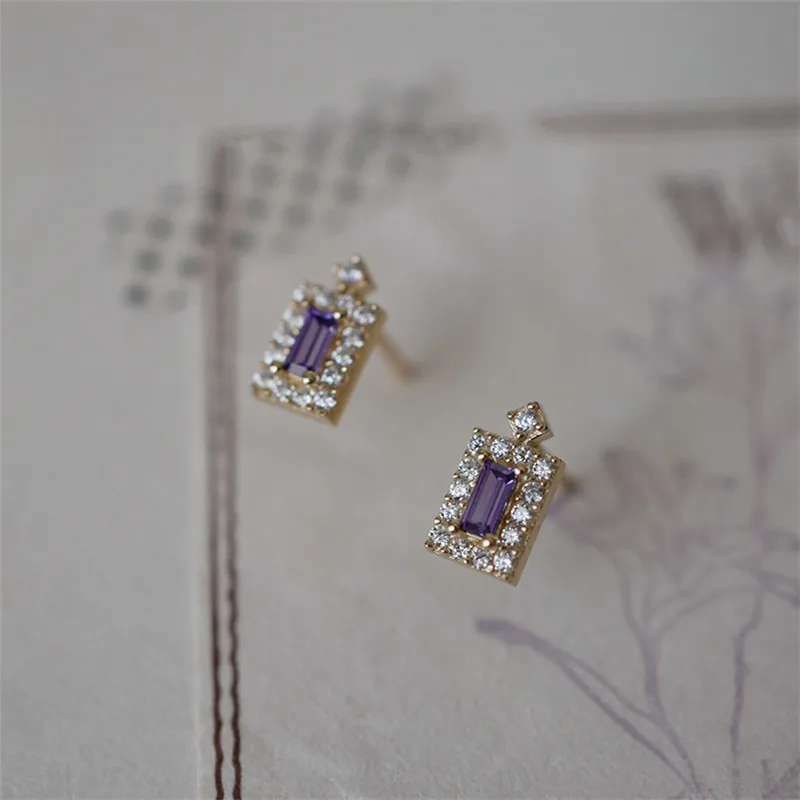 

S925 Silver Plated 14k Gold Purple perfume Bottle Zircon Stud Earrings Women French Elegant Romantic Girlfriend Gift Jewelry