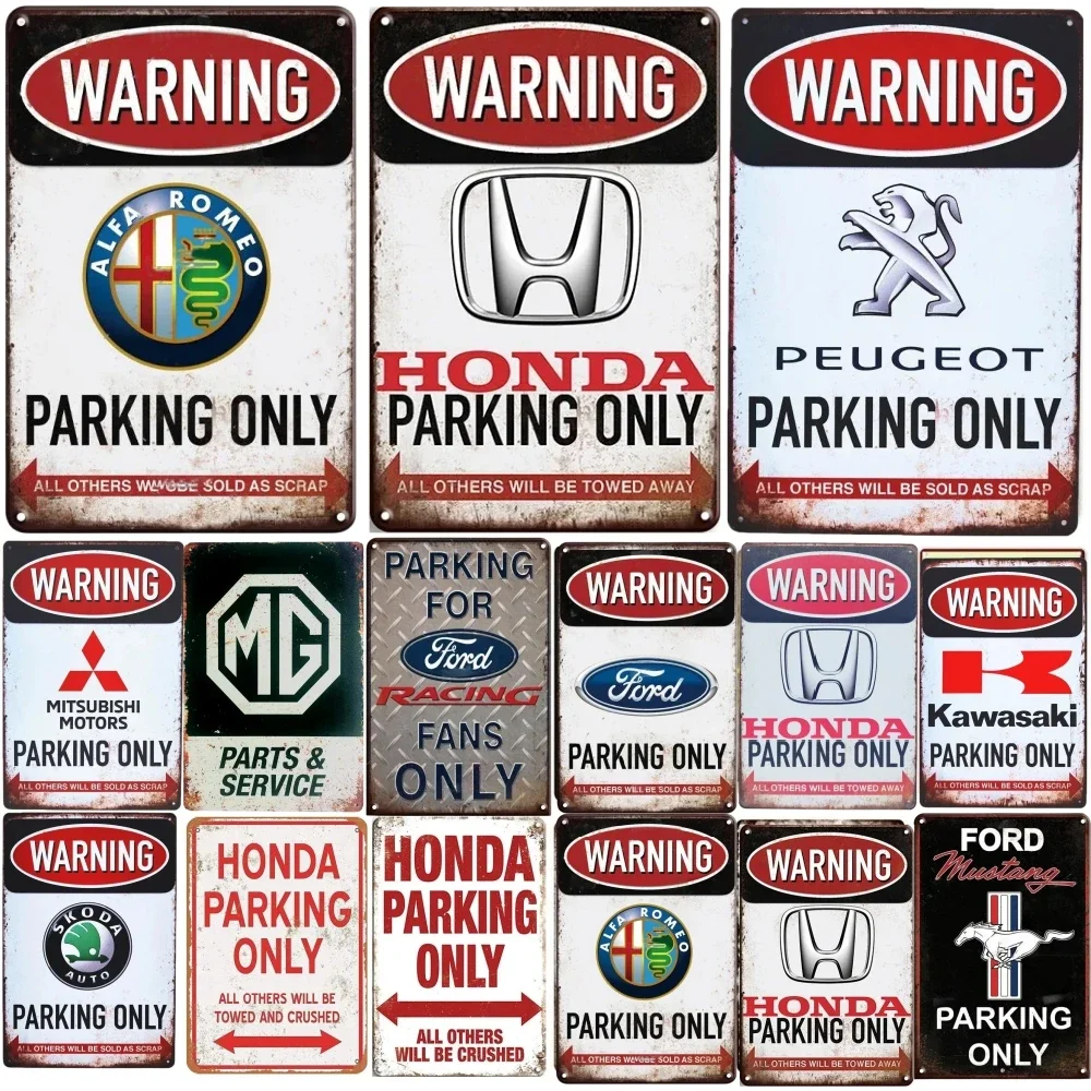 1pc Metal Sign Vintage Parking Only Posters Decor Plaque for Garage Gas Outside Posters Custom Car Logo Home 8x12 Inch