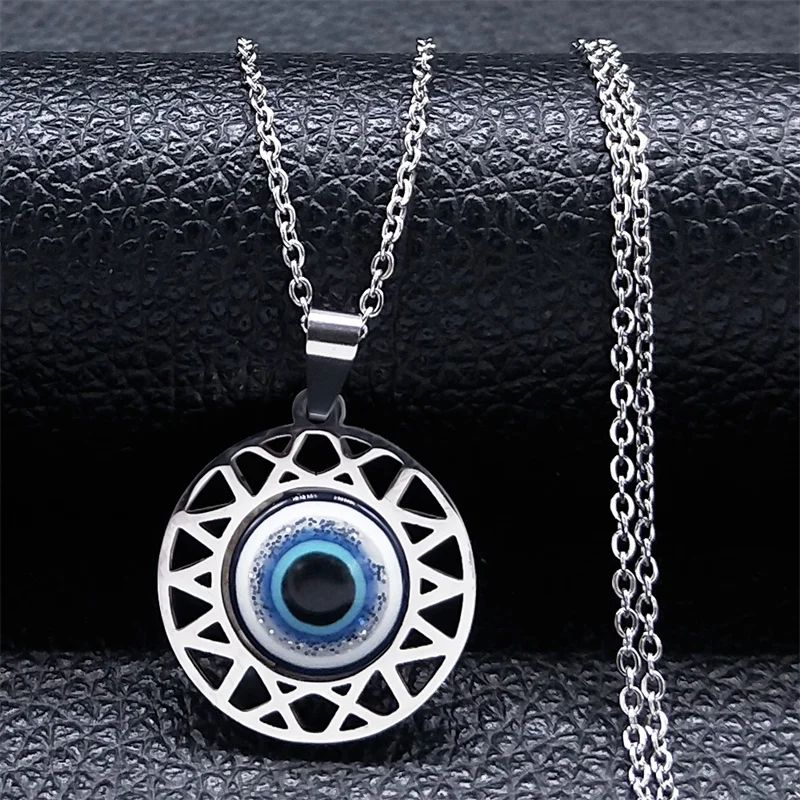 Mode Türkische Blue Eye Anhänger Halskette Edelstahl Silber Farbe Blau Glück Augen Halsketten Geschenk Schmuck Collier N8023S01 – Detail 10