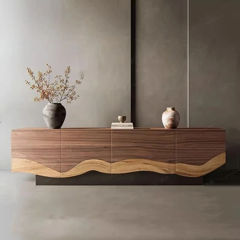 

Medieval solid wood light luxury TV cabinet, living room floor storage locker designer creative log TV cabinet