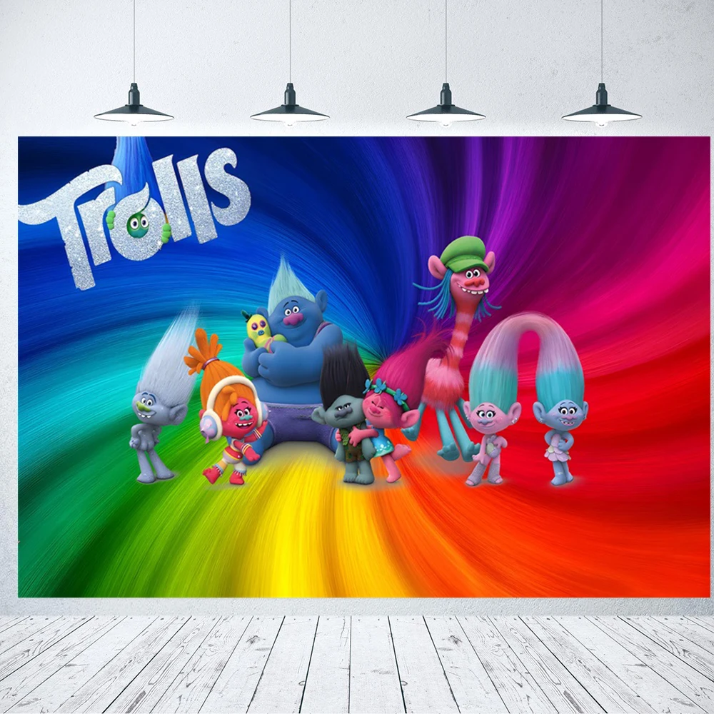 Hasbro Trolls Branch Poppy Baby Shower Background Photography Photo Backdrop Stage Props Banner Poster Birthday Party Supplies