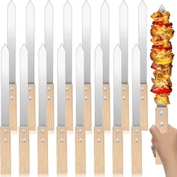 Kabab Koobideh Skewers 2.3cm Wide Flat Stainless Steel Grilling BBQ Skewer Reusable Barbecue Skewers Flat Stick with Wood Handle