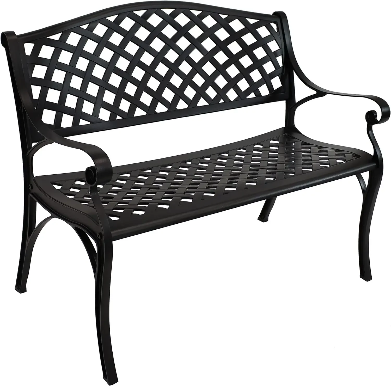 Sunnydaze 2-Person Cast Aluminum Garden Bench with Checkered Design - 615-Pound Weight Capacity - 39-Inch W - Black