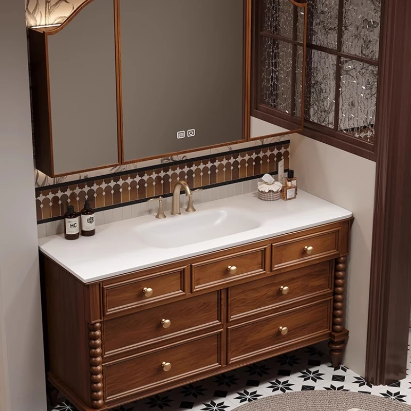 

Storage Wood Bathroom Cabinet Vanity European Vintage Corner Makeup Bathroom Cabinet Floor Standing Mobiletto Bagno Furniture